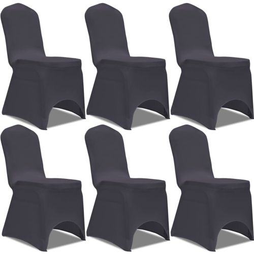 Покривни калъфи за столове, еластични, 6 бр, антрацитно черно