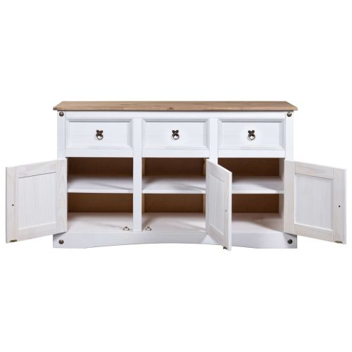 Сайдборд, мексикански бор, стил Корона, бял, 132x43x78 cм