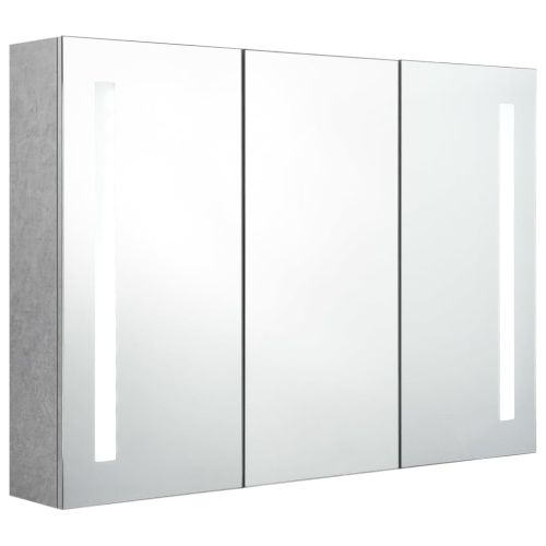 LED шкаф с огледало за баня, бетонно сив, 89x14x62 см