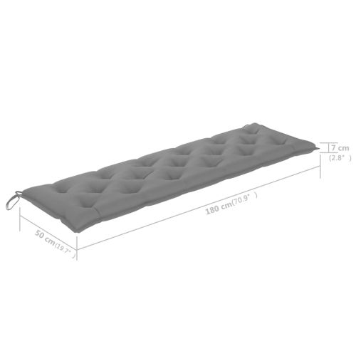 Възглавница за градинска пейка сива 180x(50+50)x7 см оксфорд