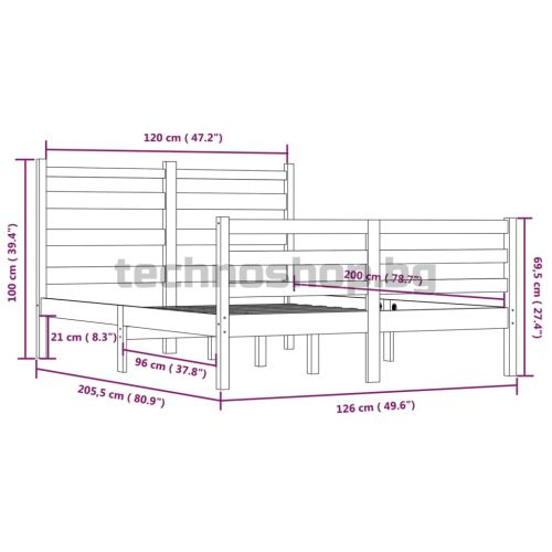 Рамка за легло, бор масив, 120х200 см