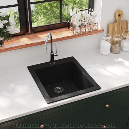 Кухненска мивка за над плот, единична, черен гранит