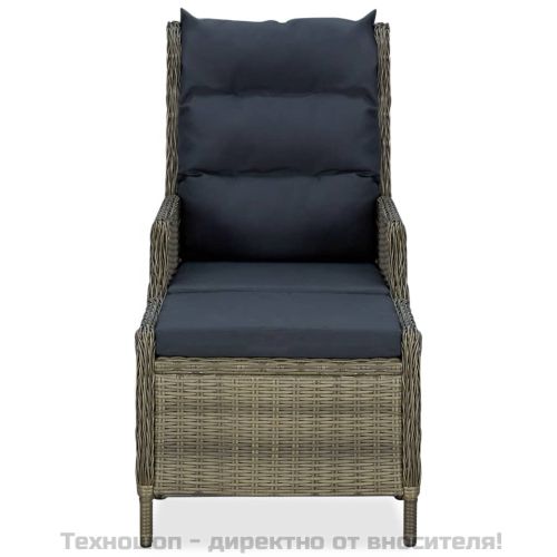 Накланящ градински стол с поставка за крака полиратан кафяв