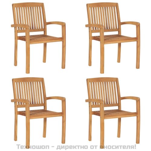 Стифиращи градински столове с възглавници 4 бр тик масив