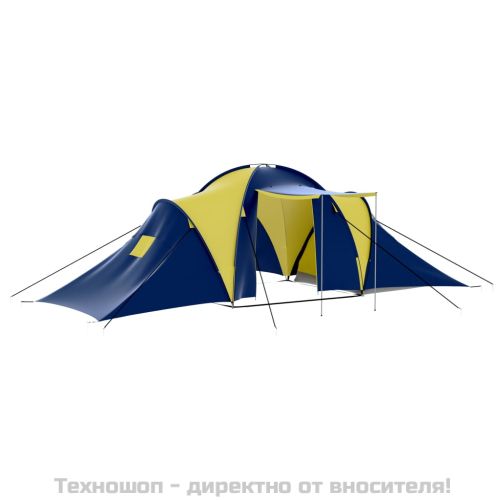 Къмпинг палатка, текстил, 9-местна, синьо и жълто