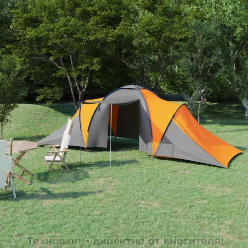 Палатка за къмпинг за 6 души, сиво и оранжево