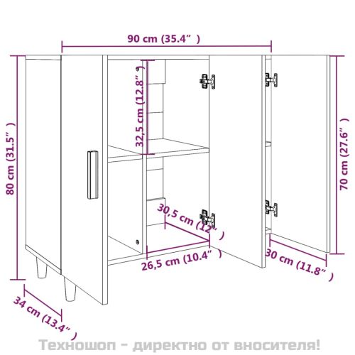 Сайдборд, бетонно сив, 90x34x80 см, инженерно дърво