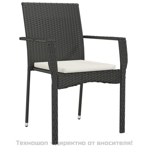 Градински столове с възглавници, 4 бр, полиратан, черни
