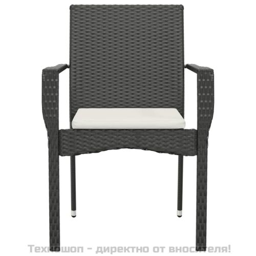 Градински столове с възглавници, 4 бр, полиратан, черни