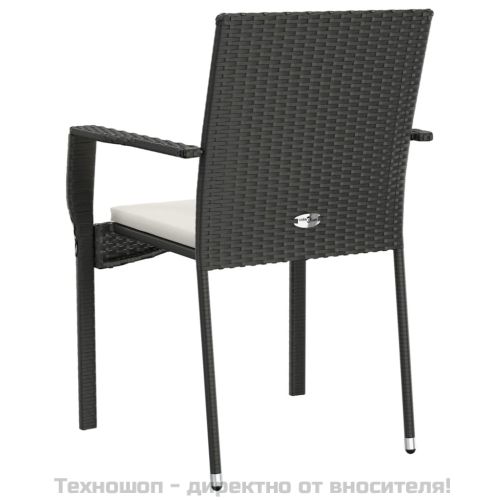 Градински столове с възглавници, 4 бр, полиратан, черни