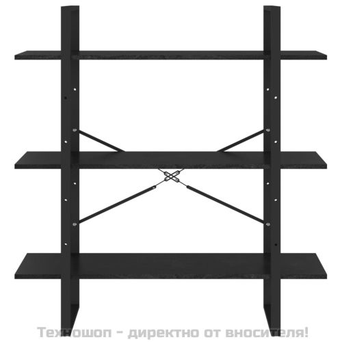 3-етажна библиотека, черна, 100x30x105 см, борово дърво масив