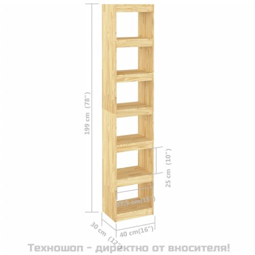 Библиотека/разделител за стая, 40x30x199 см, бор масив