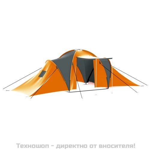 Палатка за къмпинг за 9 души, текстил, сиво и оранжево