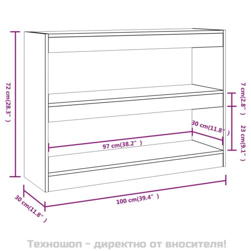 Библиотека/разделител за стая, сив сонома, 100x30x72 см