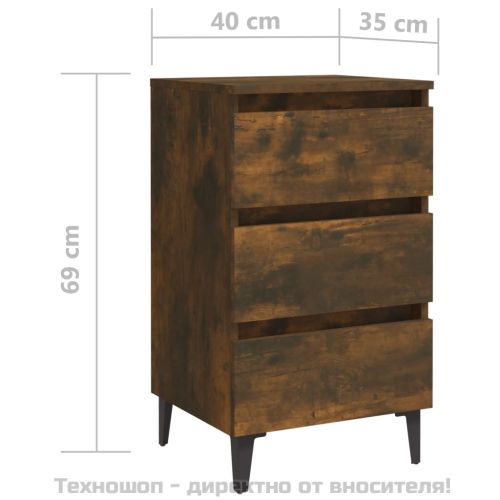 Нощно шкафче с метални крака, опушен дъб, 40x35x69 см