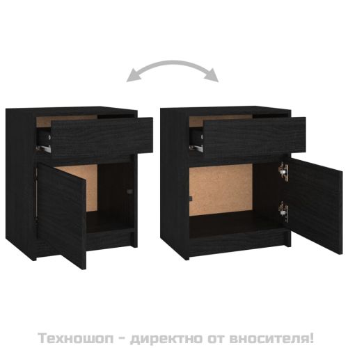 Нощни шкафчета, 2 бр, черни, 40x31x50 см, борово дърво масив