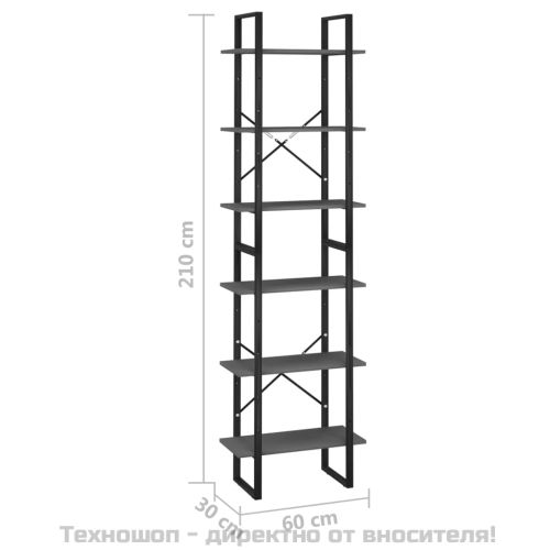 Етажерка, сива, 60x30x210 см, инженерна дървесина