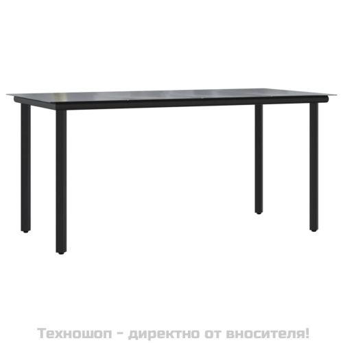 Градински трапезен комплект с възглавници 5 части, сиво и черно