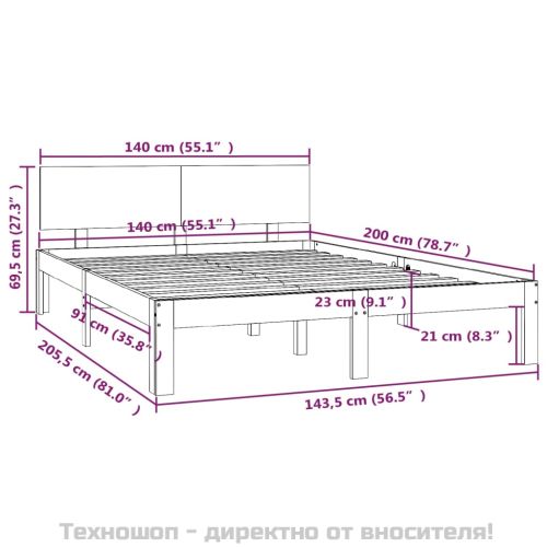 Рамка за легло, черна, бор масив, 140х200 см