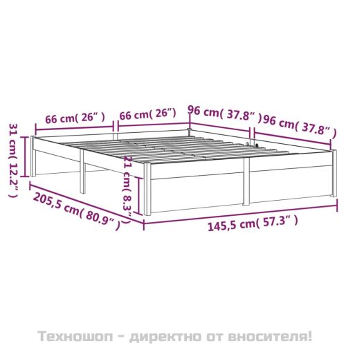 Рамка за легло, бяла, масивно дърво, 140х200 см