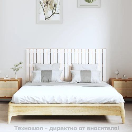 Стенна табла за спалня, бяла, 147x3x60 см, борово дърво масив