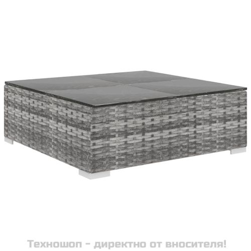 Градински комплект с възглавници, 4 части, сив полиратан