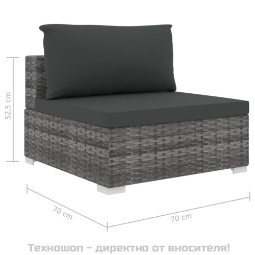 Градински комплект с възглавници, 4 части, сив полиратан