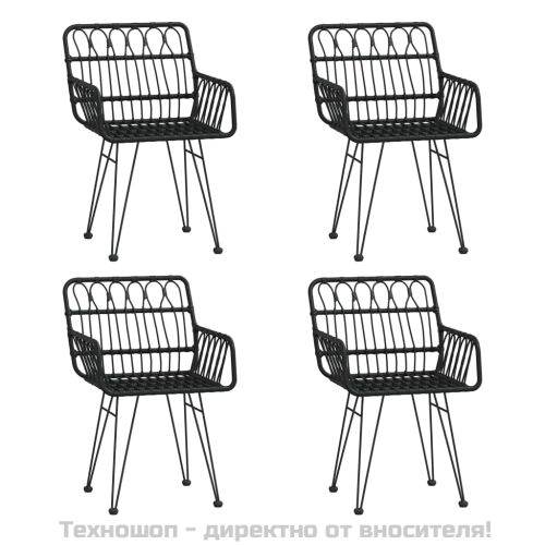 Градински трапезен комплект, 5 части, черен, полиратан