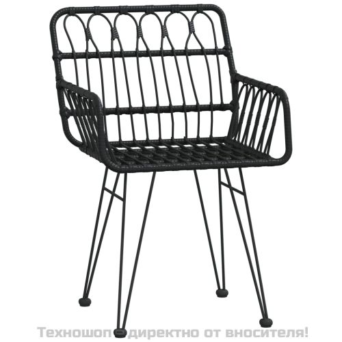 Градински трапезен комплект, 5 части, черен, полиратан