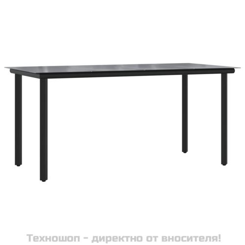 Градински трапезен комплект, 5 части, черен, полиратан