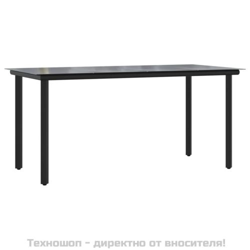 Градински трапезен комплект, 5 части, черен, полиратан