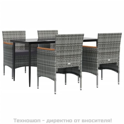 Градински трапезен комплект с възглавници 5 части, сиво и черно