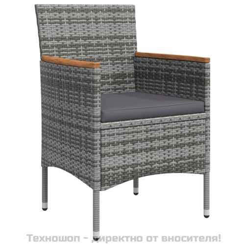 Градински трапезен комплект с възглавници 5 части, сиво и черно