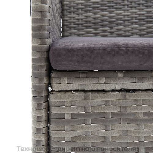 Градински трапезен комплект с възглавници 5 части, сиво и черно