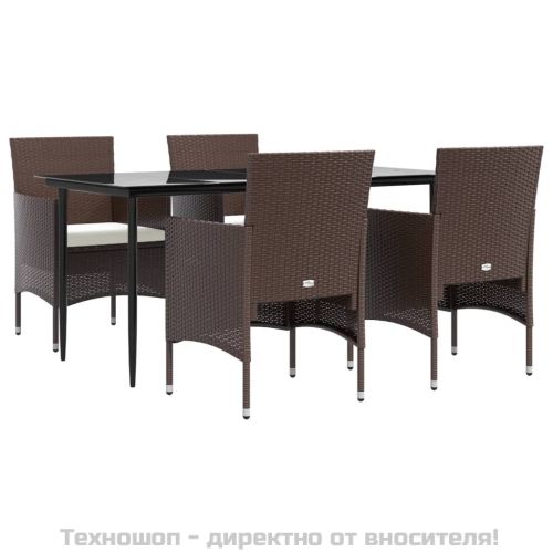 Градински трапезен комплект с възглавници 5 части, кафяво/черно