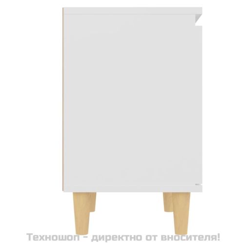 Нощно шкафче с крака от дървен масив, бяло, 40x30x50 см