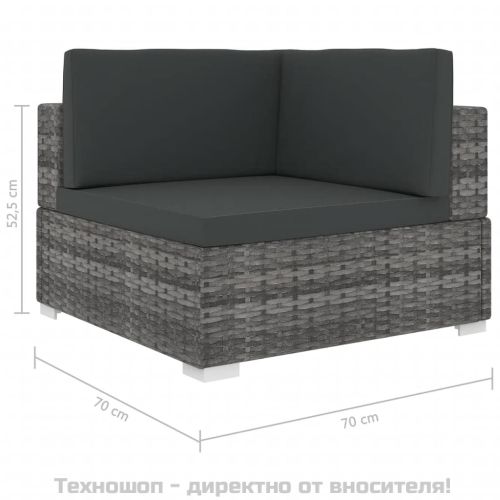 Модулен ъглов фотьойл с възглавници, 1 бр, полиратан, сив