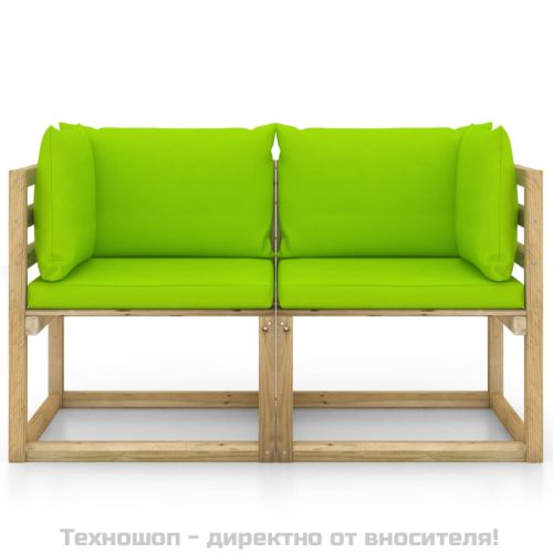 Градински ъглов диван и възглавници 2 бр бор зелена импрегнация