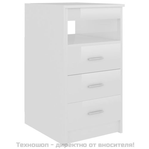 Шкаф с чекмеджета, бял гланц, 40x50x76 см, ПДЧ