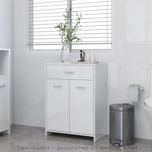 Шкаф за баня, бял гланц, 60x33x80 см, инженерно дърво