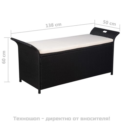 Пейка за съхранение с възглавница, 138 см, полиратан, черна