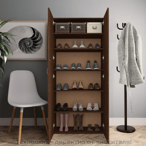 Шкаф за обувки, кафяв дъб, 80x35,5x180 см, инженерно дърво