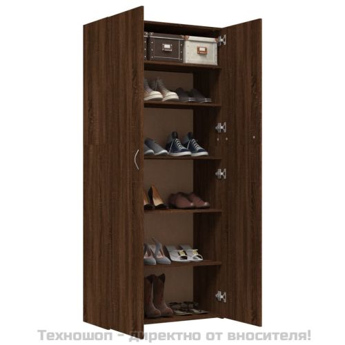 Шкаф за обувки, кафяв дъб, 80x35,5x180 см, инженерно дърво