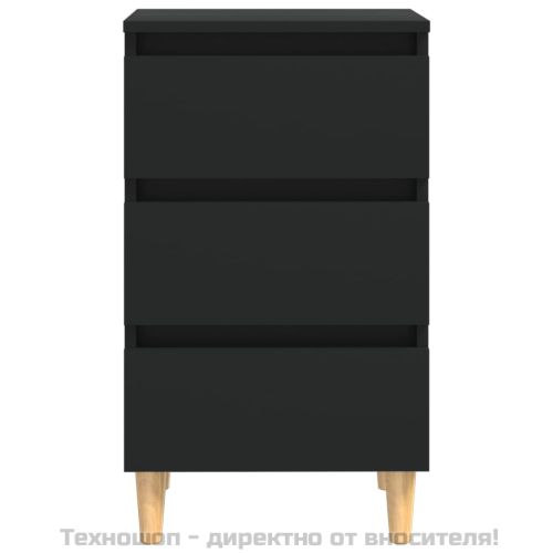 Нощнo шкафче с крака от дърво масив, черно, 40x35x69 см