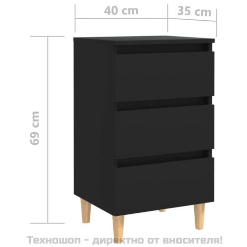 Нощнo шкафче с крака от дърво масив, черно, 40x35x69 см