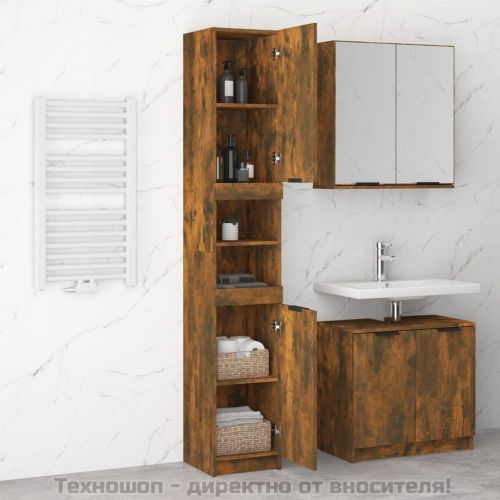 Шкаф за баня, опушен дъб, 32x34x188,5 см, инженерно дърво