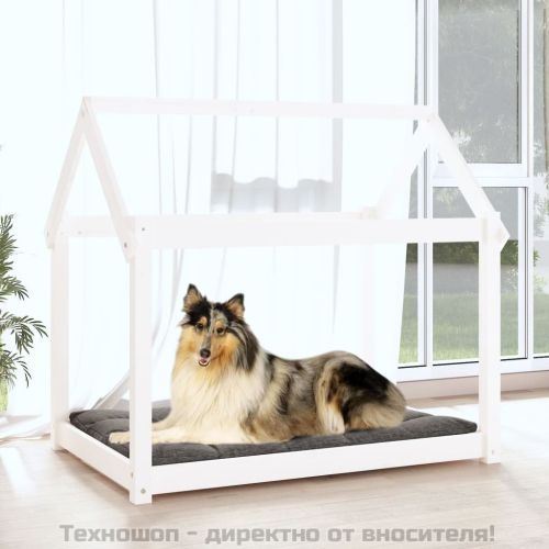 Кучешко легло, бяло, 101x70x90 см, борова дървесина масив