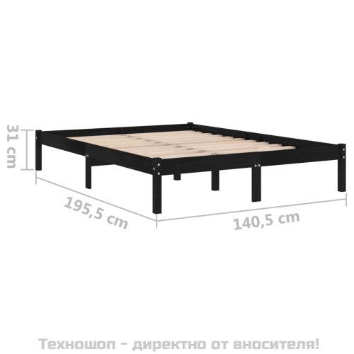 Рамка за легло, черна, дърво масив, 135x190 cм, Double