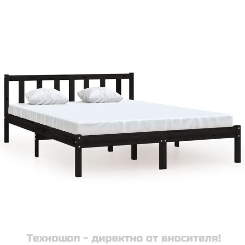 Рамка за легло, черна, бор масив, 140x190 cм