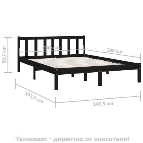 Рамка за легло, черна, бор масив, 140x190 cм
